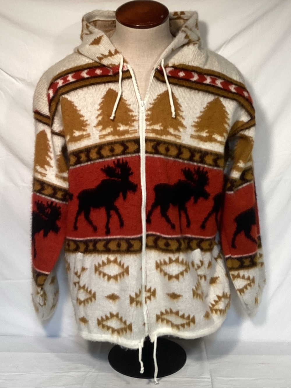 Earth Ragz Men's Rust Orange & Cream Moose Print Zip-Front Moose Hooded Jacket